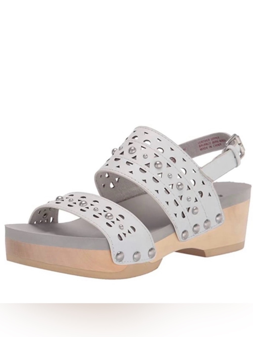 Earth Pine Toba White Perforated Leather Platform Studded Clog Sandals